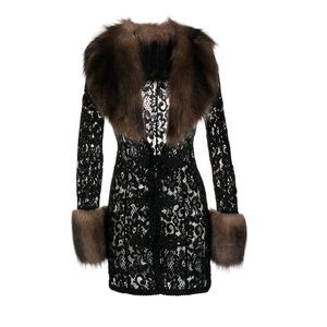Alessandra Rich lace faux-fur detail coat NWT